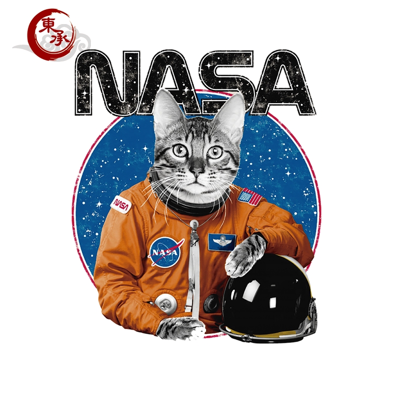 潮流NASA宇航员猫咪柯式白墨烫画服装图案印花男装女装儿童活动衫姓名贴印字加工定制胶印贴