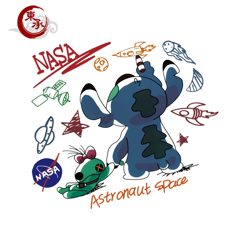 新款潮牌泰迪熊烫画贴服装NASA航天员图案印花男女装儿童T恤公司logo印字加工定制熨斗自印贴