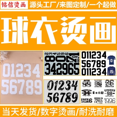 球衣数字烫画贴柯式热转印DIY衣服图案logo烫印t恤印 花白墨反光贴