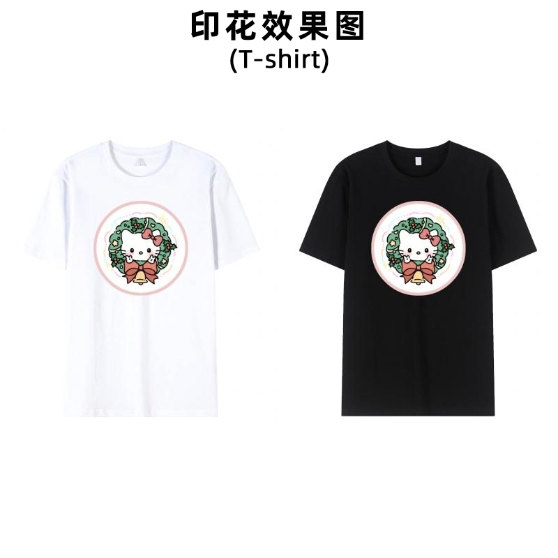 新款可爱卡通Hello kitty圣诞节柯式白墨烫画衣服印花图案男装女装中学生广告衫标志印字加工定制烫斗自印贴