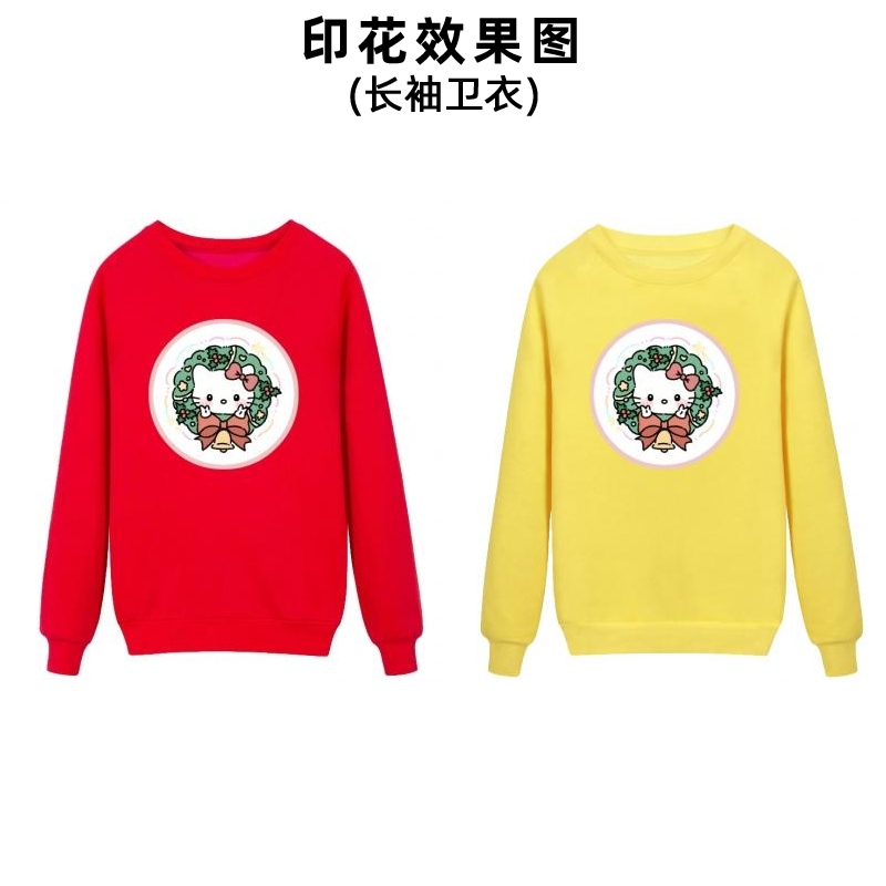 新款可爱卡通Hello kitty圣诞节柯式白墨烫画衣服印花图案男装女装中学生广告衫标志印字加工定制烫斗自印贴